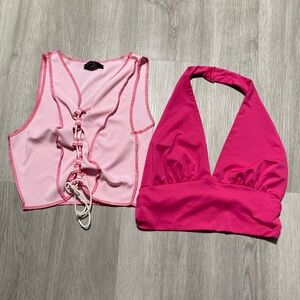Pink Halter Top and Sheer Crop Top Set